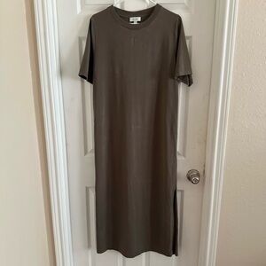 COS Split hem short sleeve cotton blend brown casual lagenlook travel midi dress